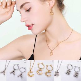 Earrings & Necklace XUANHUA Stainless Steel Jewelry Sets 26 Letters Initial For Women Pendant Necklacae Stud Fashion 2021