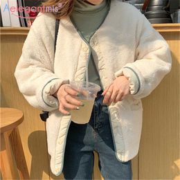 Aelegantmis Lambswool Patchwork Soft Women Warm Parka Jacket Korean Fashion Female Causal Loose Faux Fur Spiced Coat Chic 210607
