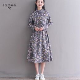 Mori Girl Vintage Casual Loose Women Clothes Spring Autumn Floral Printed Vestidos Femininos Ruffled Corduroy Elegant Female 210520