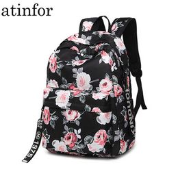 Fashion Water Resistant Nylon Women Backpack Flower Printing Female School Rucksack Girls Daily College Laptop Bagpack X0529