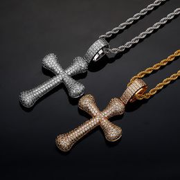 Hip Hop Necklaces Gold Plated Bling Full CZ Cross Pendant Necklace with Chain Necklace for Men Women Gift