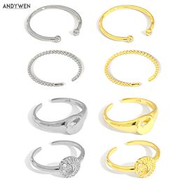 ANDYWEN 925 Sterling Silver Multi Adjustable Ring Resizable Fashion Fine Jewellery Slim Thick European Rock Punk 210608