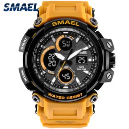 SMAEL Cool Sport Watches For Men Dual Time PU Strap Chronograph Wristwatches Fashion Alarm Military Mens Watches 1708 X0524