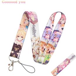 Anime Keychains Genshin Impact Cute Figures Strap Neck Straps Lanyards For Keys ID Card Mobile Phone Hang Rope Sling Fans Gift Y0728