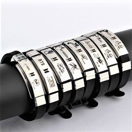 Stainless Steel Bracelet Carved Letters Casual Men Wristband Black Titanium Steel Silicone Bangle Fashion Charm Jewellery