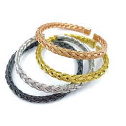 Braided Hair Twist Knitting Mesh Grid Cuff Stainless Steel Hollow 4 Color Gold Sliver Rose Black Bangle Not Fade Women Men Bracelet Fashion Jewelry