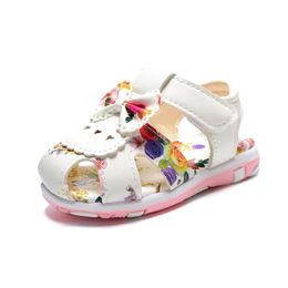 New Summer Kids Sandals For Girls Leather Floral Closed Toe Children Shoes Soft Sole Fashion Toddler Baby Shoes EU 15-25 210326