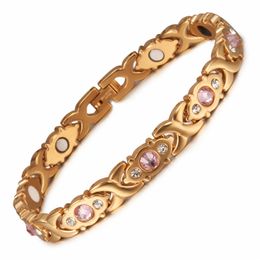 Vinterly Magnetic Bracelet Women Chain Crystal Gold-color Stainless Steel Cross Health Energy s for 211124