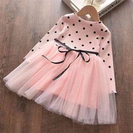 Girls Party Dresses Autumn Polka Dot Dress Sweet Voile Outfits Kids Spring Clothing Suits Baby 210429