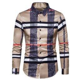 6xl 2022 negócios casual camisa xadrez masculino formal workwear vestido de casamento fino roupas de festa social cáqui verificado shirt247f