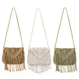 Handmade Rattan Woven Round Handbag Vintage Tassel Straw Rope Knitted Messenger Bag Lady Fresh Summer Beach Tote