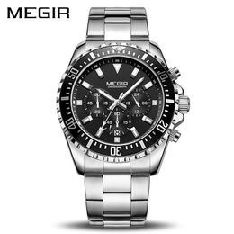 MEGIR Luxury Business Quartz Watch Men Brand Stainless Steel Chronograph Army Military Wrist Watch Clock Relogio Masculino Male 210329