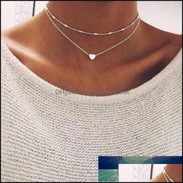 Pendant Necklaces & Pendants Jewelry Boho Fashion Mtilayer Heart Women Necklace Gold Color Chain Short Choker Female Party Statement Dainty