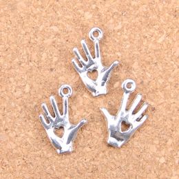 133pcs Antique Silver Bronze Plated palm hand heart cut Charms Pendant DIY Necklace Bracelet Bangle Findings 12*18mm