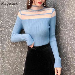 Autumn Long Sleeve Turtleneck Pullover Women Sweater Patchwork Lace Sexy Knitted Off Shoulder Jumper 11298 210512