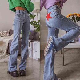Waatfaak Blue Denim Skinny Jeans Woman High Waist Pocket Star Patchwork Jeans Vintage 90S Aesthetic Cargo Pants Straigh Leg Y220311