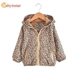 Girls Rain Jackets & Coats Cheetah Print Hooded Baby Girl Fall Clothes Warm Outerwear Autumn Toddler Jacket 211204