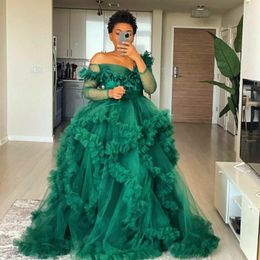 Fluffy Tulle Maternity Evening Dress Off the Shoulder Ruffled Photoshoot Women Long Sleeve Robes Photography Dresses Robe