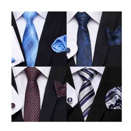 Brand Birthday Present Handkerchief Pocket Squares Cufflink Set Tie Clip Necktie hombre Formal Clothing Printed