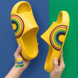 Women Men Slippers Summer Beach Slides Cute Rainbow Candy Color Home Indoor Outdoor Sandals Boys Ladies Couples Shoes Flip Flops 210928