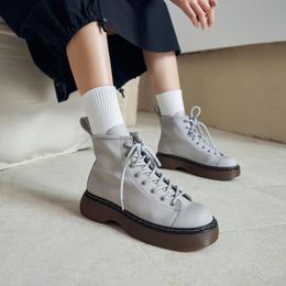 Boots Casual Platform Women Shoes 2021 Winter Female British Style Tide White Lace-up Genuine Leather Short