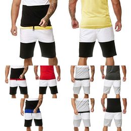 Men's Shorts Stitching Colour Short Sleeve T-Shirt + Pant 2 Pieces Men's Pant Sets Summer Sport Fitness Boy Clothing Sweater Male X0610