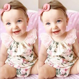 Ins Baby Girl Clothes Lace Infant Girls Romper Flower Newborn Jumpsuit Sleeveless Toddler Playsuit Summer Baby Clothing 2 Colors DW5467