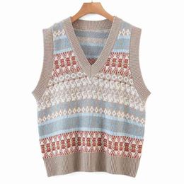 Women Spring Autumn Sleeveless Vest Sweaters Preppy Style Striped V-Neck Female Pullovers Sweater Clothes 210513
