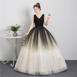 EDC8 2022 New Style Black Matching Fashion V-Neck Quinceanera Dress Graduation Dress With Sleeve Formal Performance Sequins Ball Gown