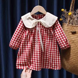 Kids Dresses for Girls Pliad Long Sleeve Dress Spring Autumn Clothes Cute Peter Pan Collar Dresses Soft Cotton Clothing Vestidos G1215