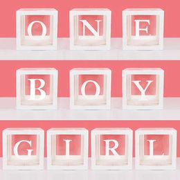 Transparent A-Z alphabet name Baby love boy girl box balloons Baby shower decorations Gender reveal party boy girl One Year Old Y0827