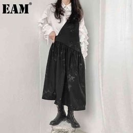 [EAM] Women Black Pattern Printed Dress Asymmetrical Collar Sleeveless Loose Fit Fashion Spring Autumn 1DD6833 21512