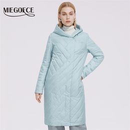 MIEGOFCE Spring Jacket Womens Design Knee Length Filling Quilted Coat Women Hooded Reversible Slider Women's Parka 210910