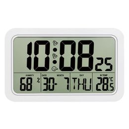 Timers Digital Wall Clock Large Alarm With Date Week Display Temperature & Humidity Metre Calendar Home Office Use