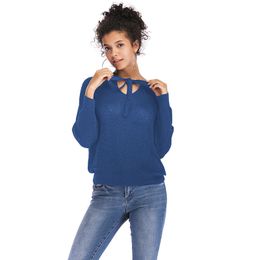 Spring Thin Knitted Swester See Though Bow Loose Casual Jumper Blue Batwing Long Sleeve Sweaters Elegant Tops Ladies Pullovers 210507