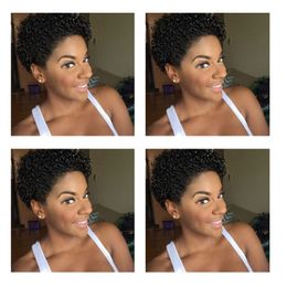 African Americ soft brazilian short Pixie cut Curl black Wigs Simulation Human Hair kinky Curly Wig for women