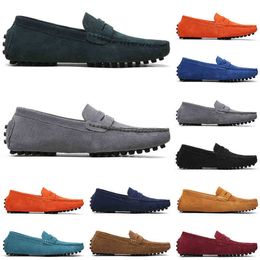 quality Non-Brand High men women casual suede shoes black light blue wine red Grey orange green brown mens slip on lazy Leather shoeOutdoor jogging