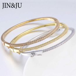 Jin&ju Luxury Rose Gold Colour Bracelet for Women Round Cuff Bangles Mothers Day Gifts Jewellery Pulseras Q0717