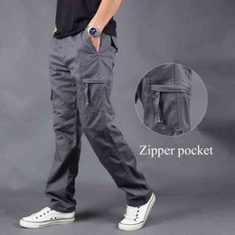 FALIZA New Cargo Pants Men's Zipper Side Pockets Cotton Men Military Style Tactical Trousers Outwear Straight Loose Pants PA50 H1223