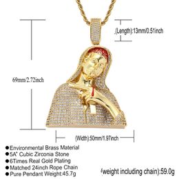 Notre Dame Pistol Blood Dripping Hip Hop Pendant Necklace Solid Back Character Portrait Retro Punk Jewellery