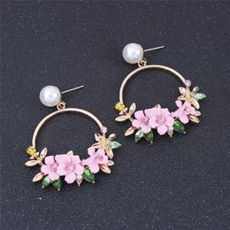 Lovely Gold Plated Simulated Pearl Earrings Rhinestone Hoop & Huggie Earring Jewelry Women Stud Charms E2971