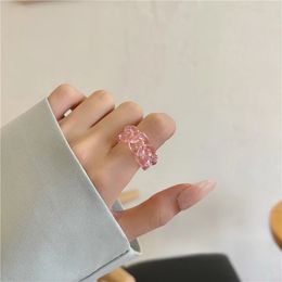 Transparent Pink Green Resin Chain Ring Irregular Geometric Twist Finger Round Rings for Women Gifts Jewelry
