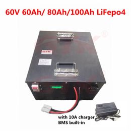 60V 60Ah 80Ah 100Ah LiFepo4 lithium batetry for 6000W motorcycle scooter electric rickshaw Lead acid replacement +10A charger
