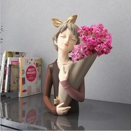 vases for table decorations NZ - Decorative Objects & Figurines Modern Bowknot Girl Hug Vase Resin Accessories Home Livingroom Desktop Crafts Coffee Table Decoration Wedding