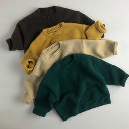 Baby Girls Boys Sweaters Solid Colour Long Sleeve Korean Style Autumn Spring Kids Pullovers Tops Knitting Clothes 211201
