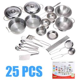 25PCS Kids Play House Toy Kitchen Utensils Pretend Play Cooking Pots Pans Food Dishes Cookware Accessory for Baby Girls Boys 210326