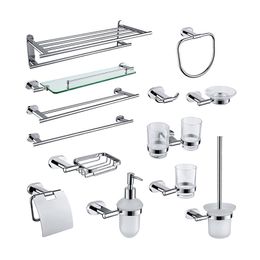 Hooks & Rails Bathroom Accessories Brass Towel Bar Cup Holders Roll Paper Holder Soap Dish Glass Rack Ring Robe Hook Set Chrome Polished