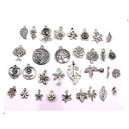 160pcs Antique silver mixed flowers, trees, leaves charm pendants For Jewellery Making, Earrings, Necklace DIY Accessories