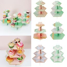 -Andere Backformen 3-Tier-Cupcake-Standpapier Sechseckerkuchen-Display-Tray-Marmor-Muster-Dessert-Halterung für Hochzeitsgeburtstags-Party-Tischbedarf