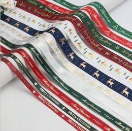grosgrain fabric Australia - Christmas Ribbons for Gifts Xmas Grosgrain Polyester Satin Fabric Ribbon for Xmas Gift Wrapping Hair Bows Making Craft Sewing 100yd